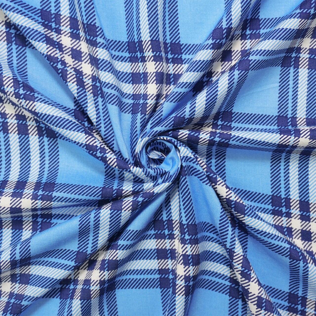 Blue-White Rayon Plaid Printed Challis Woven Fabric By the Yard